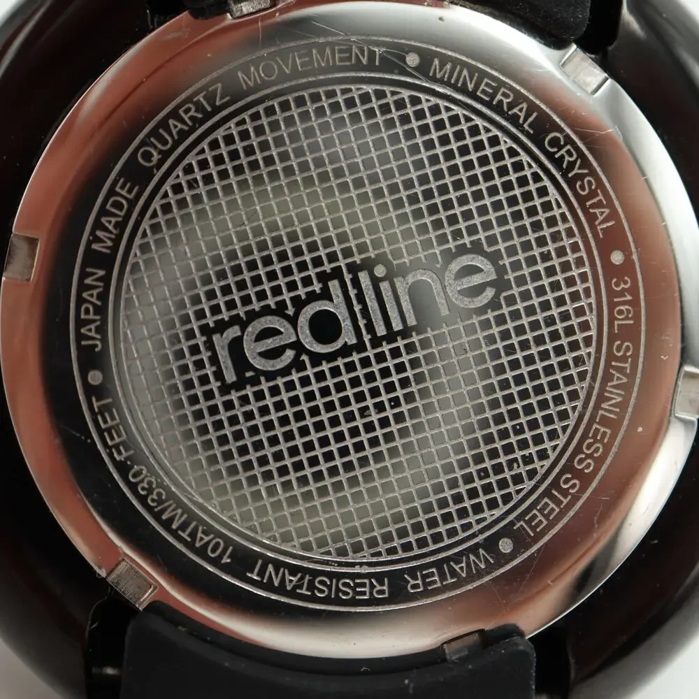 Red Line Compressor Round Dive 50mm Watch 100 Meters Black Silicone New Battery